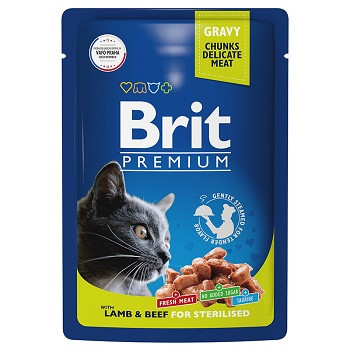 Brit Premium пауч для стерилизованных кошек с ягненком и говядиной (Россия)