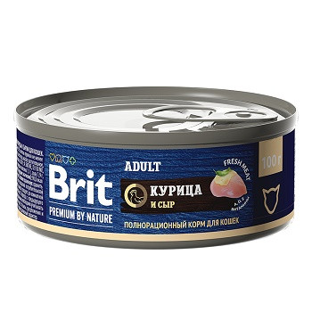Brit Premium by Nature консервы для взрослых кошек Курица и сыр