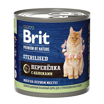 Brit Premium by Nature консервы для взрослых кошек Перепелка с яблоками