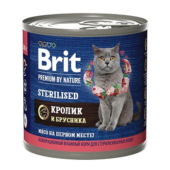 Brit Premium by Nature консервы для взрослых кошек Кролик и брусника