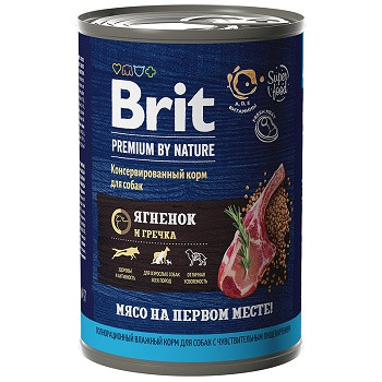 Brit Premium by Nature консервы для собак всех пород Ягненок и гречка