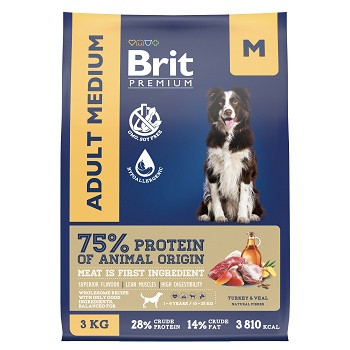 Brit Premium Adult Medium сухой корм для собак средних пород Индейка и телятина