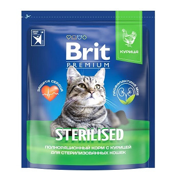 Brit Premium Sterilised сухой корм для стерилизованных кошек с курицей (Россия)