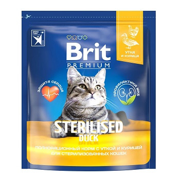 Brit Premium Sterilised сухой корм для стерилизованных кошек с уткой и курицей (Россия)