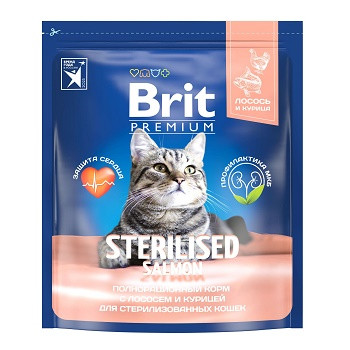 Brit Premium Sterilised сухой корм для стерилизованных кошек с лососем и курицей (Россия)