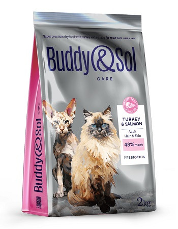 Buddy&Sol Care сухой корм для взрослых кошек Индейка и лосось