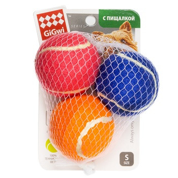GiGwi игрушка для собак Мяч с пищалкой теннисный 4,8 см (3 шт.) (75011)