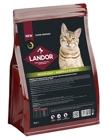 Landor Indoor Adult сухой корм для домашних кошек с индейкой и ягненком