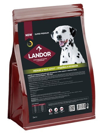 Landor Adult Medium/Maxi сухой корм для собак средних и крупных пород с индейкой и ягненком