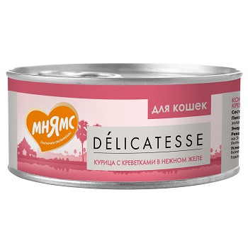 Мнямс Delicatesse консервы для взрослых кошек Курица с креветками