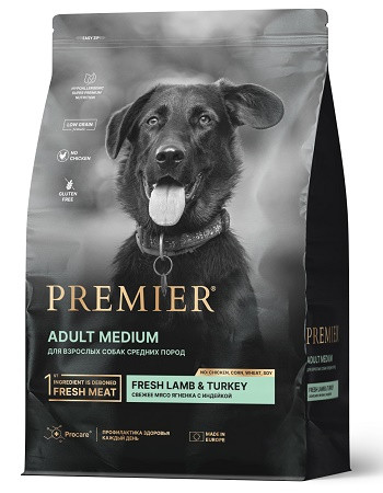 Premier Adult Medium сухой корм для собак средних пород с ягненком и индейкой