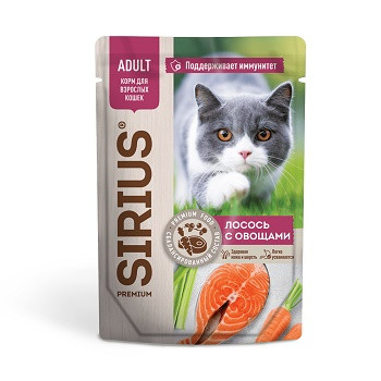 Sirius Adult пауч для взрослых кошек Лосось с овощами 85 г
