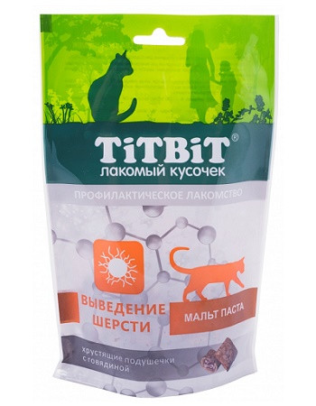 TiTBiT Хрустящие подушечки для кошек с говядиной Выведение шерсти