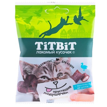 TiTBiT Хрустящие подушечки для кошек с паштетом из утки
