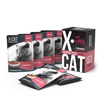 X-CAT набор паучей для стерилизованных кошек Говядина 5+1