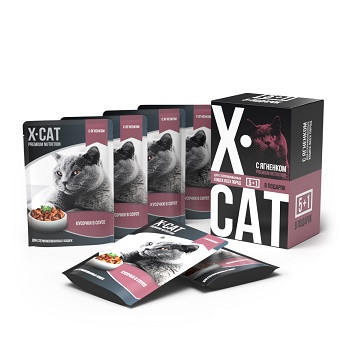 X-CAT набор паучей для стерилизованных кошек Ягненок 5+1