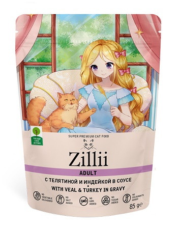 Zillii Adult влажный корм для кошек Телятина и индейка в соусе