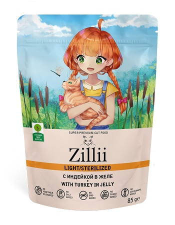 Zillii Light/Sterilized влажный корм для кошек Индейка в желе