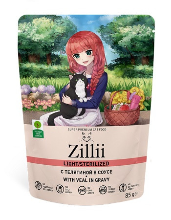 Zillii Light/Sterilized влажный корм для кошек Телятина в соусе