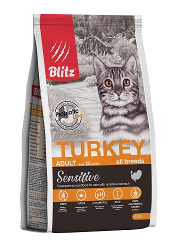Blitz Sensitive Adult Turkey сухой корм для кошек с индейкой
