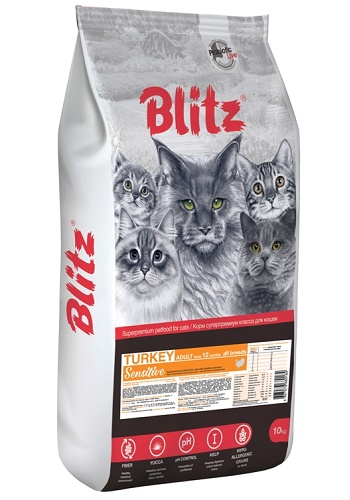 Blitz Sensitive Adult Turkey сухой корм для кошек с индейкой SALE