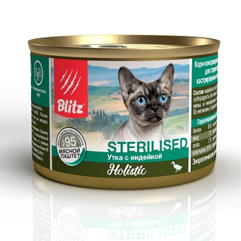 Blitz Holistic Sterilised влажный корм для кошек Утка с индейкой