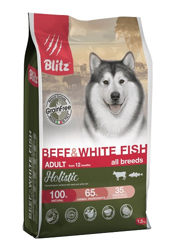 Blitz Holistic Adult Beef & White Fish беззерновой сухой корм для собак всех пород с говядиной и белой рыбой