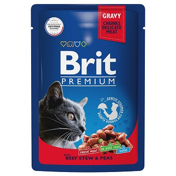 Brit Premium пауч для кошек с говядиной и горошком в соусе (Россия) SALE