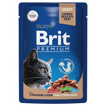 Brit Premium пауч для стерилизованных кошек с куриной печенью в соусе (Россия)