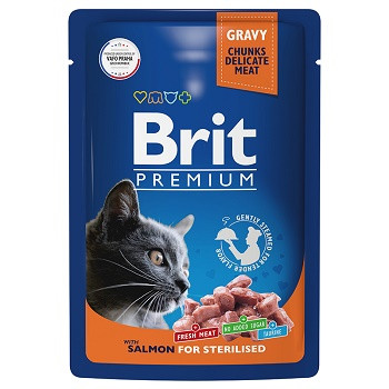 Brit Premium пауч для стерилизованных кошек с лососем в соусе (Россия)