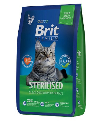 Brit Premium Sterilised сухой корм для стерилизованных кошек с курицей (Россия)