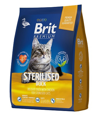 Brit Premium Sterilised сухой корм для стерилизованных кошек с уткой и курицей (Россия)