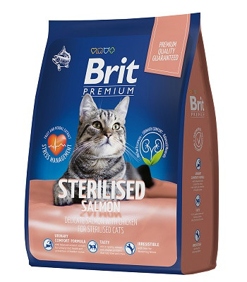 Brit Premium Sterilised сухой корм для стерилизованных кошек с лососем и курицей (Россия)