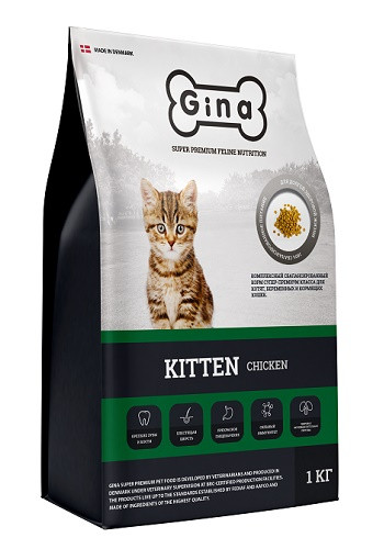 Gina Kitten Chicken сухой корм для котят беременных и кормящих кошек