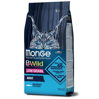 Monge BWild Low Grain Adult Anchovies сухой корм для кошек с анчоусами