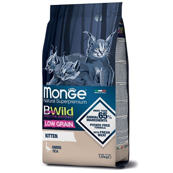 Monge BWild Low Grain Kitten сухой корм для котят с мясом гуся