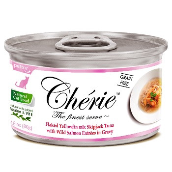 Pettric Cherie консервы для кошек Смесь из ломтиков тунца с кусочками лосося в подливе