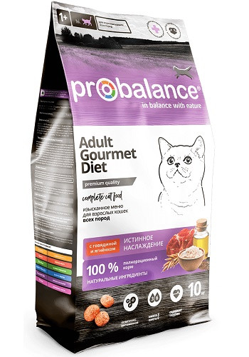 ProBalance Gourmet Diet сухой корм для взрослых кошек с говядиной и ягненком