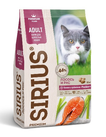 Sirius сухой корм для взрослых кошек Лосось с рисом